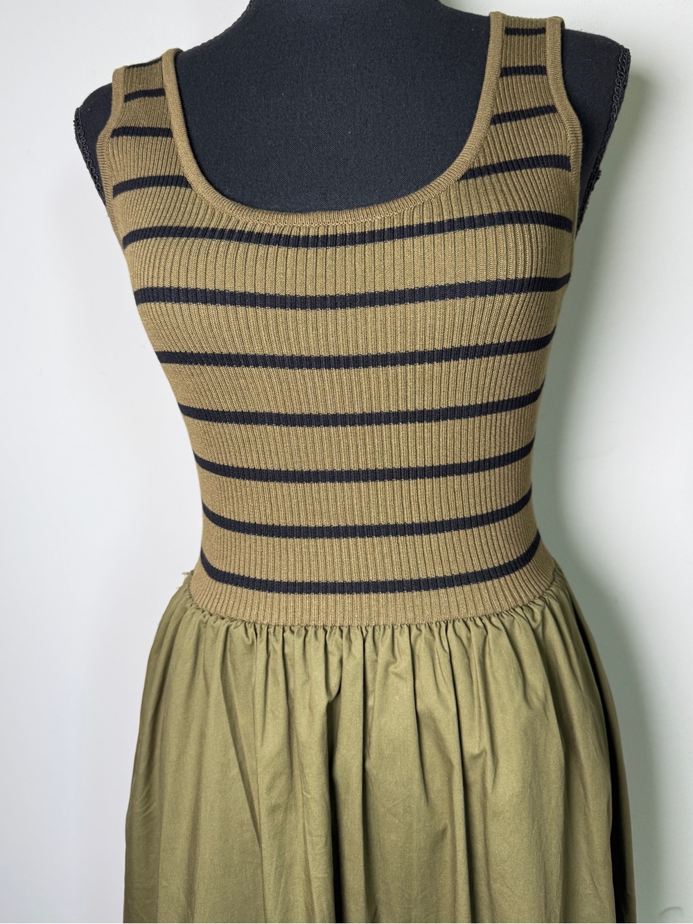 Moon River Stripe Mixed Media Stretch Olive Black Cotton Tank Maxi Dress Sz S - Picture 4 of 11
